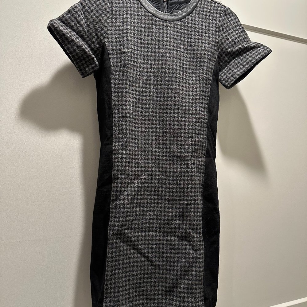 Jcrew Houndstooth Wool Dress with Leather Collar